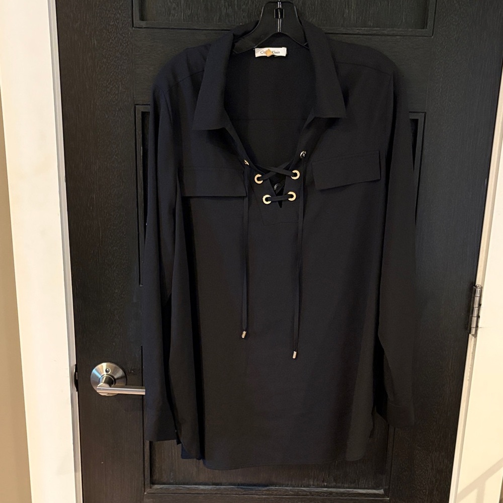 Calvin Klein long sleeve blouse with gold detailing